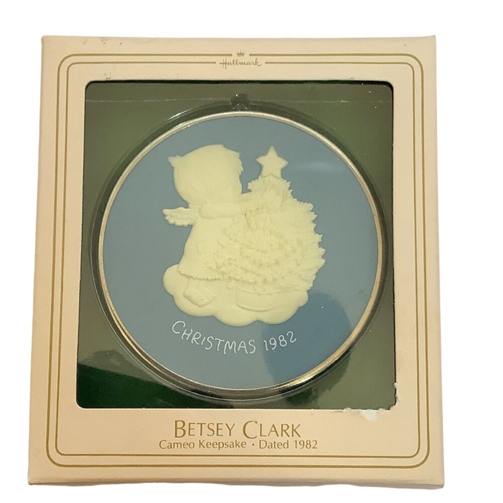 Vtg 1982 Betsey Clark Hallmark Christmas Cameo Keepsake Ornament Child with Tree